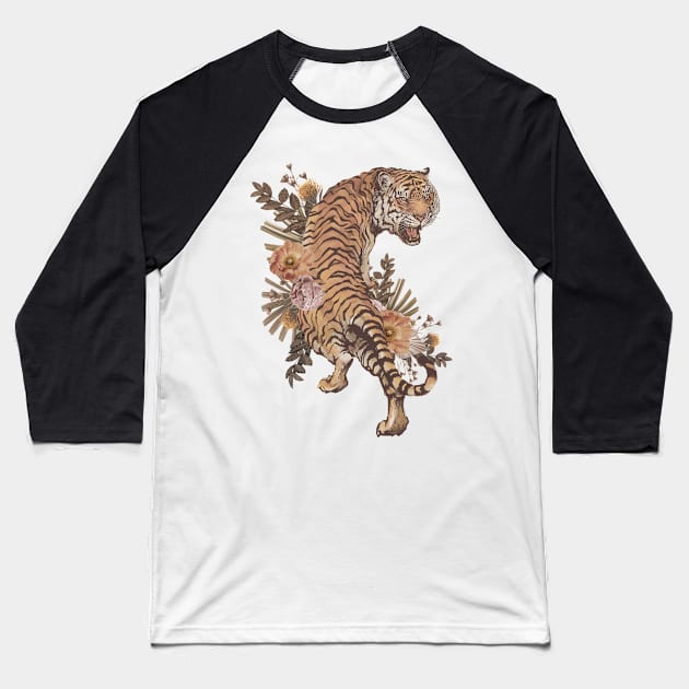 Vintage Tiger Muted Neutral Colors Baseball T-Shirt by Alienated